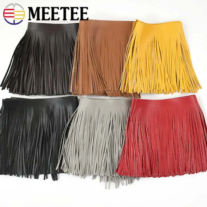 Beaded Trim Fringe - 1Meter Meetee 10-30cmX5mm PU Leather Tassel