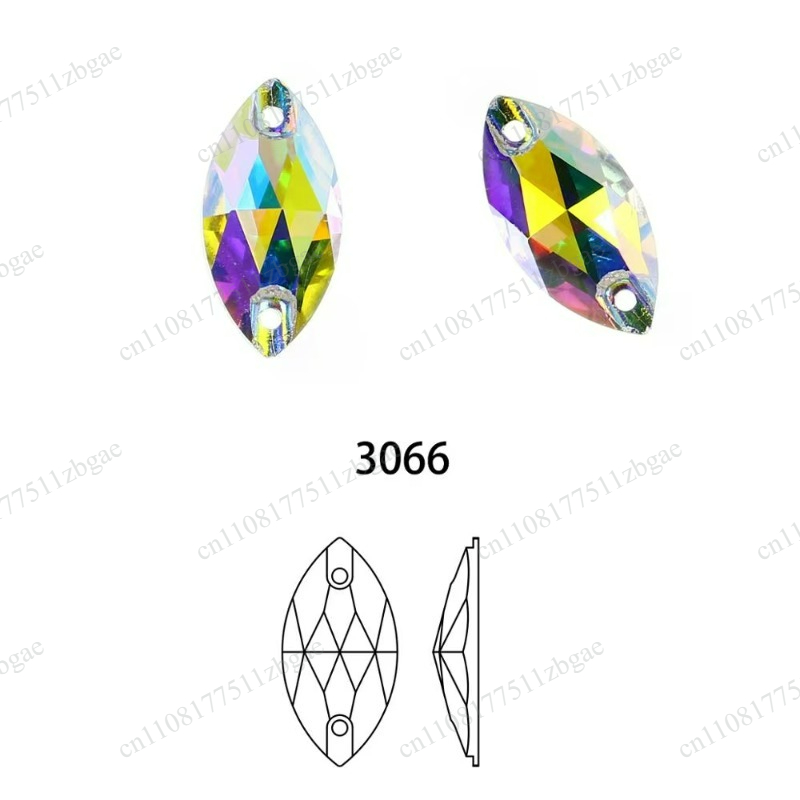 Sew On Rhinestone - Navette Sew on Crystal AB Flatback