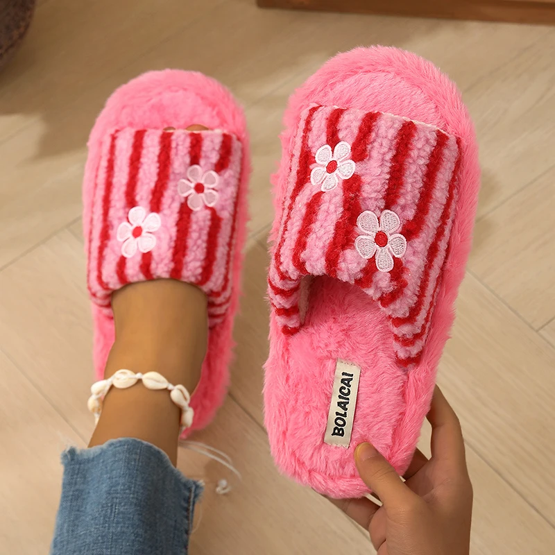 Flower Embroidery Stripe Plush - Embroidery Embellishments ulasan dan harga