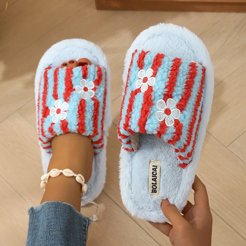 Flower Embroidery Stripe Plush - Embroidery Embellishments ulasan dan harga