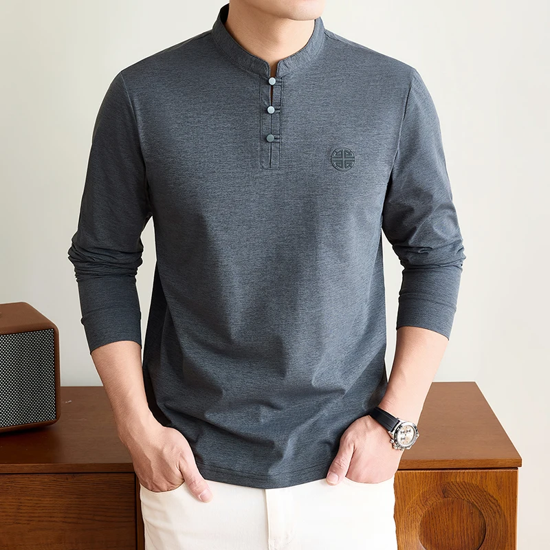 Mens Mandarin Collar Long Slee - Embellish Knit ulasan dan harga