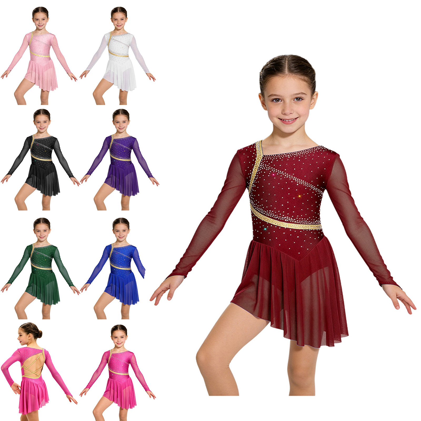 Kids Girls Figure Skating Lyri - Rhinestone Banding Trim ulasan dan harga